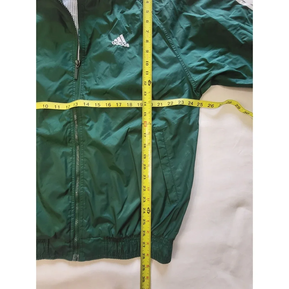 Adidas Mens Vintage Windbreaker Track Jacket Green White Full Zip Mesh Lined M